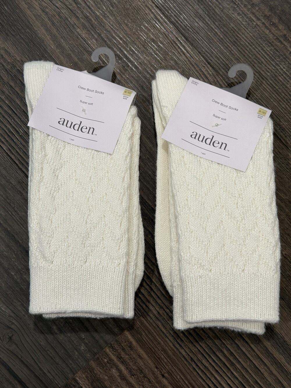 Lot Of 2 -Auden Boot Socks Womens 4-10 White 2 Pairs Crew Super Soft Cozy - Picture 1 of 7